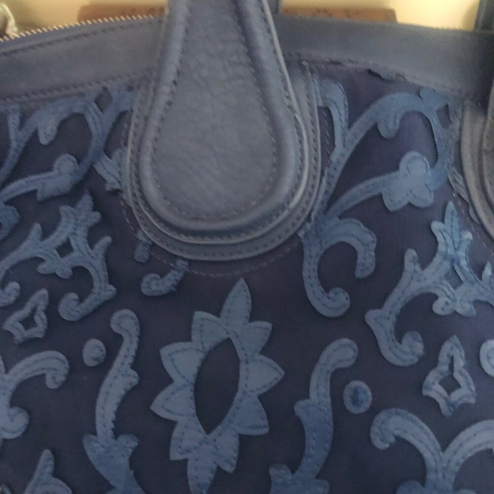 Blue Vachetta Scroll Leather & Lace Satchel Tote Bag - Picture 8 of 14